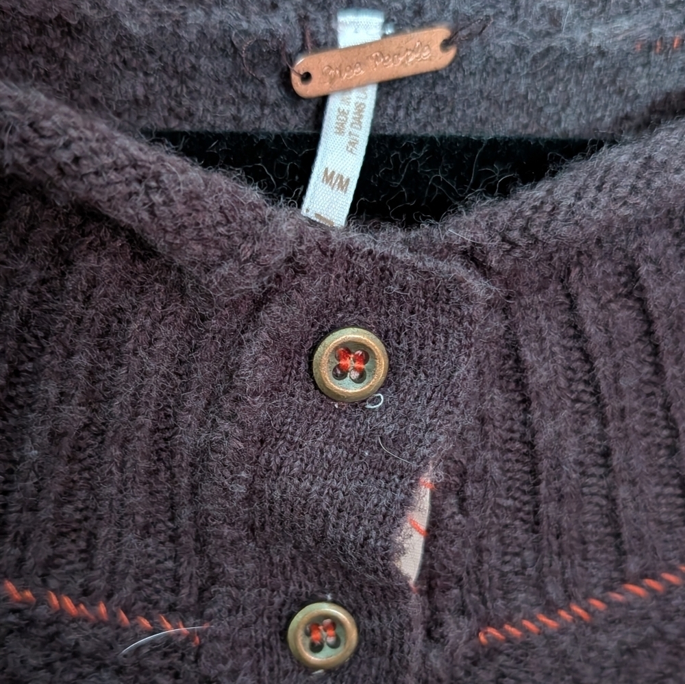 Free People Chocolate Knit Sweater With Super Cute Detail, Medium - Picture 2 of 3